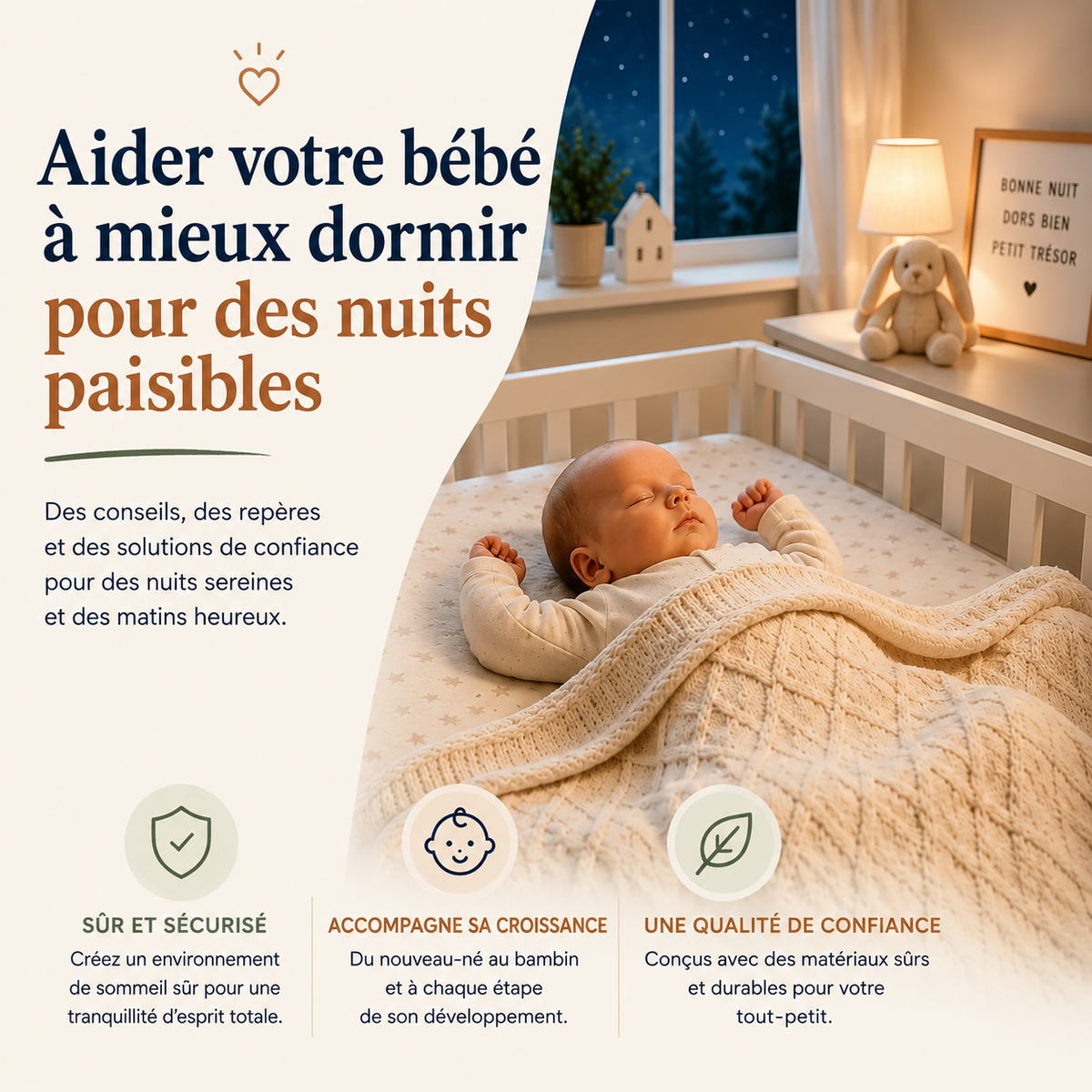 Bébé endormi dans son lit pour un sommeil paisible et sécurisé.