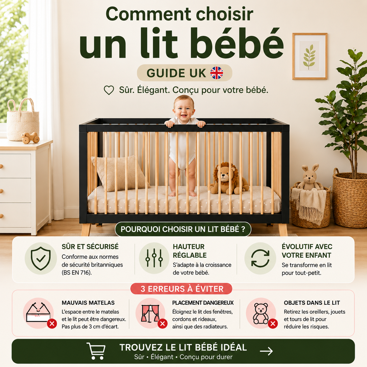 Guide pour choisir un lit bébé sûr et évolutif pour votre enfant.