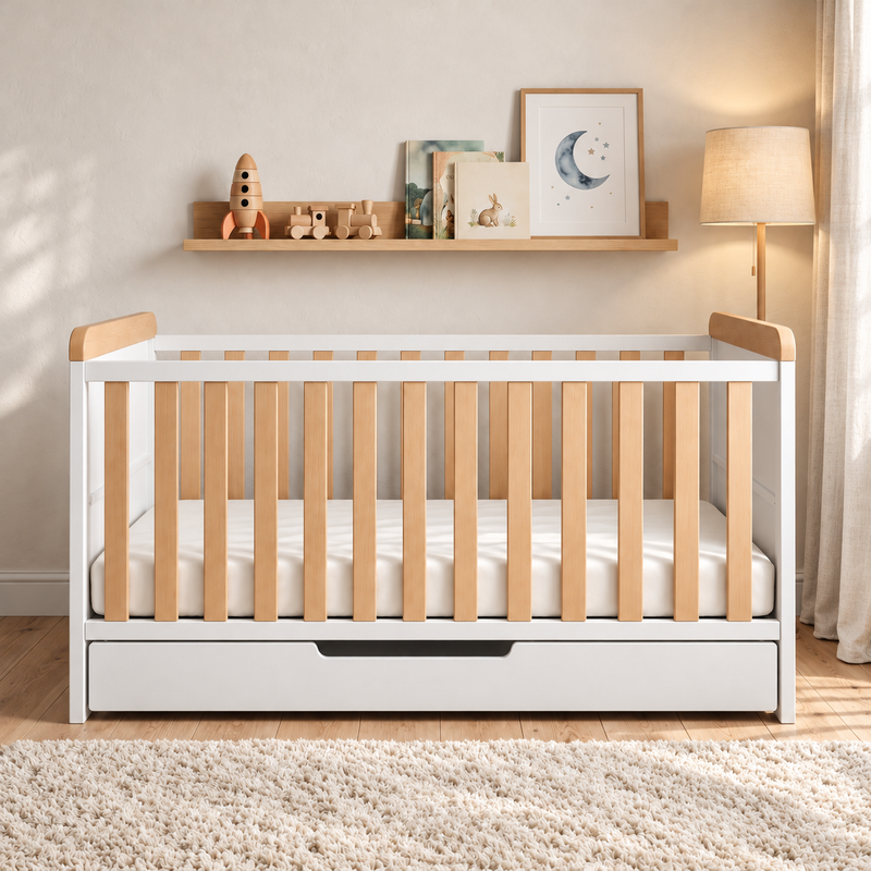 LUCAS Lit Bébé Évolutif Avec Tiroir 140x70cm