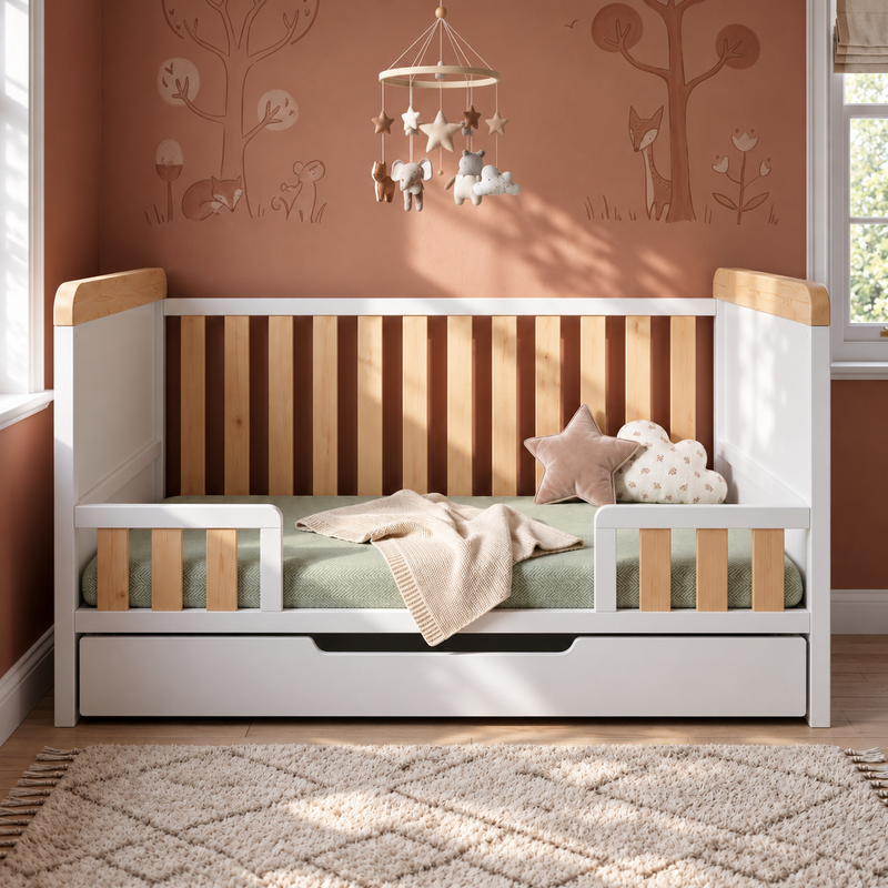LUCAS Lit Bébé Évolutif Avec Tiroir 140x70cm