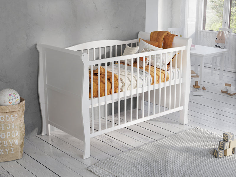 LEO Lit Bébé Évolutif Blanc 120 x 60 cm – Bois Massif