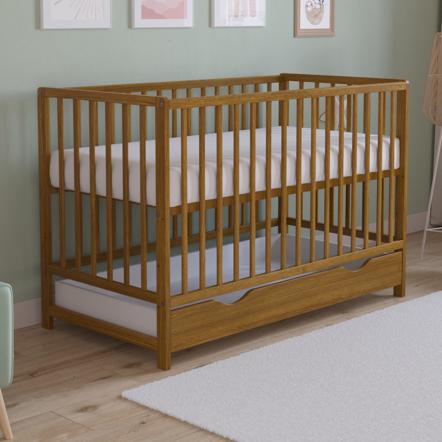 Lit bébé Love For Sleep Chêne Doré ASHER Lit bébé 120x60cm avec tiroir