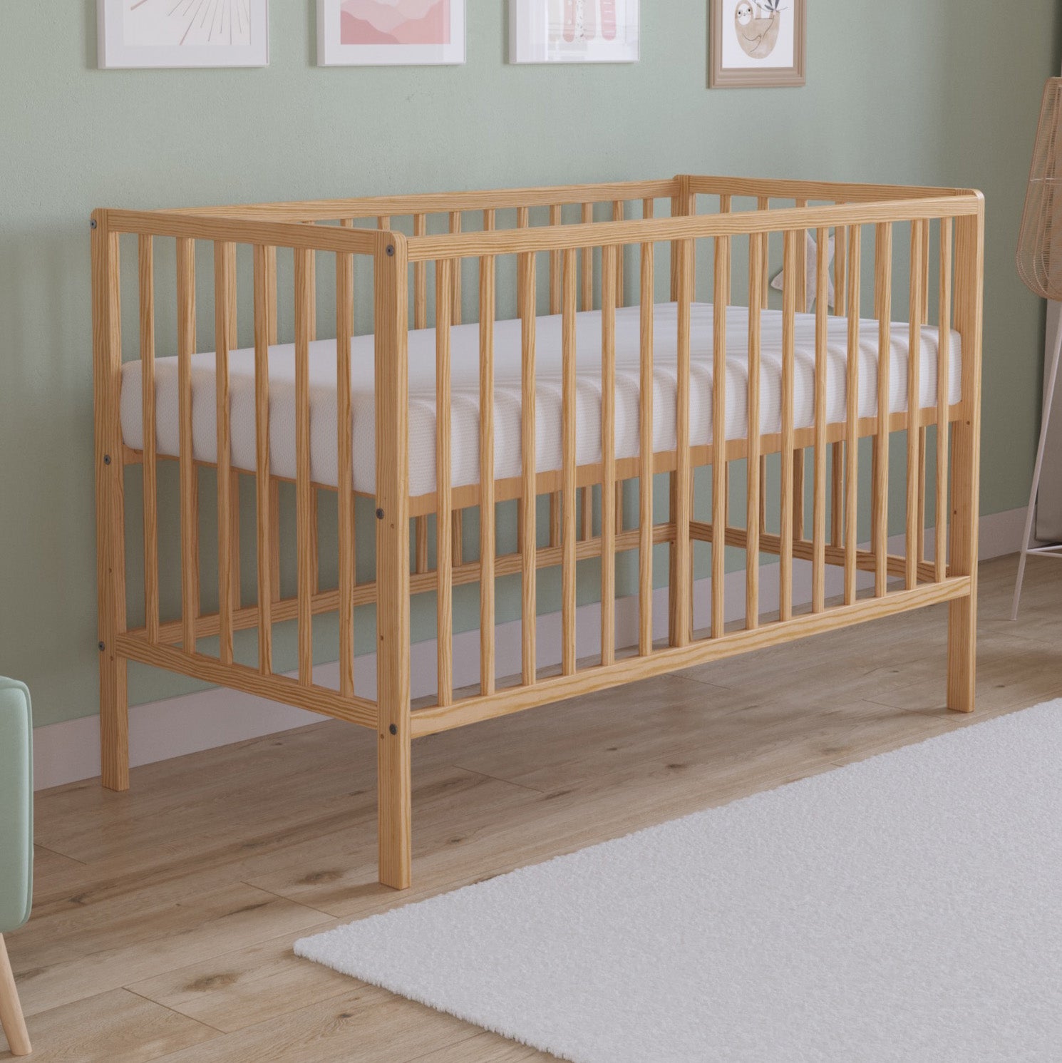 Love For Sleep baby Cot Bed Natural Pine ASHER Cot Bed 120x60cm