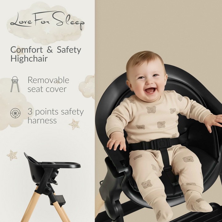 Chaise haute pliable pour bébé et tout-petit Love For Sleep avec plateau
