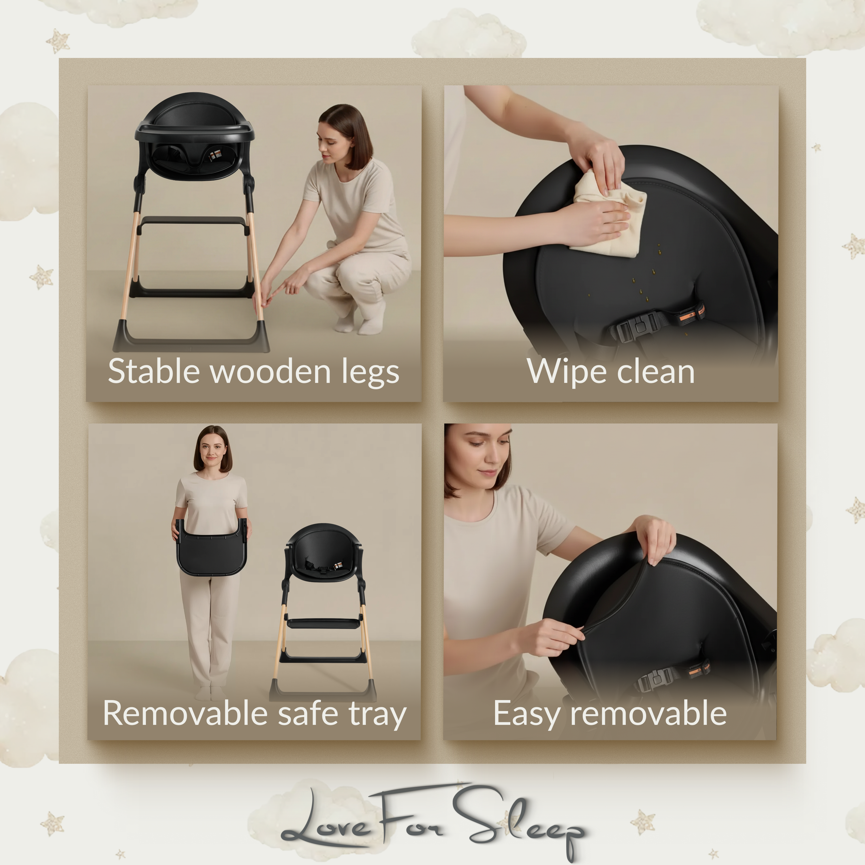 Chaise haute pliable pour bébé et tout-petit Love For Sleep avec plateau