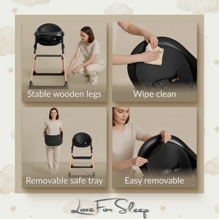 Chaise haute pliable pour bébé et tout-petit Love For Sleep avec plateau