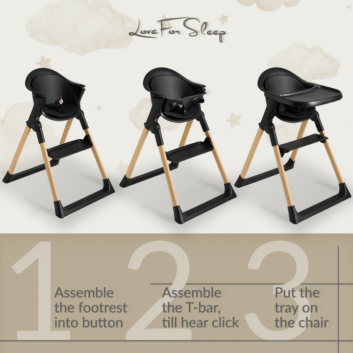 Chaise haute pliable pour bébé et tout-petit Love For Sleep avec plateau