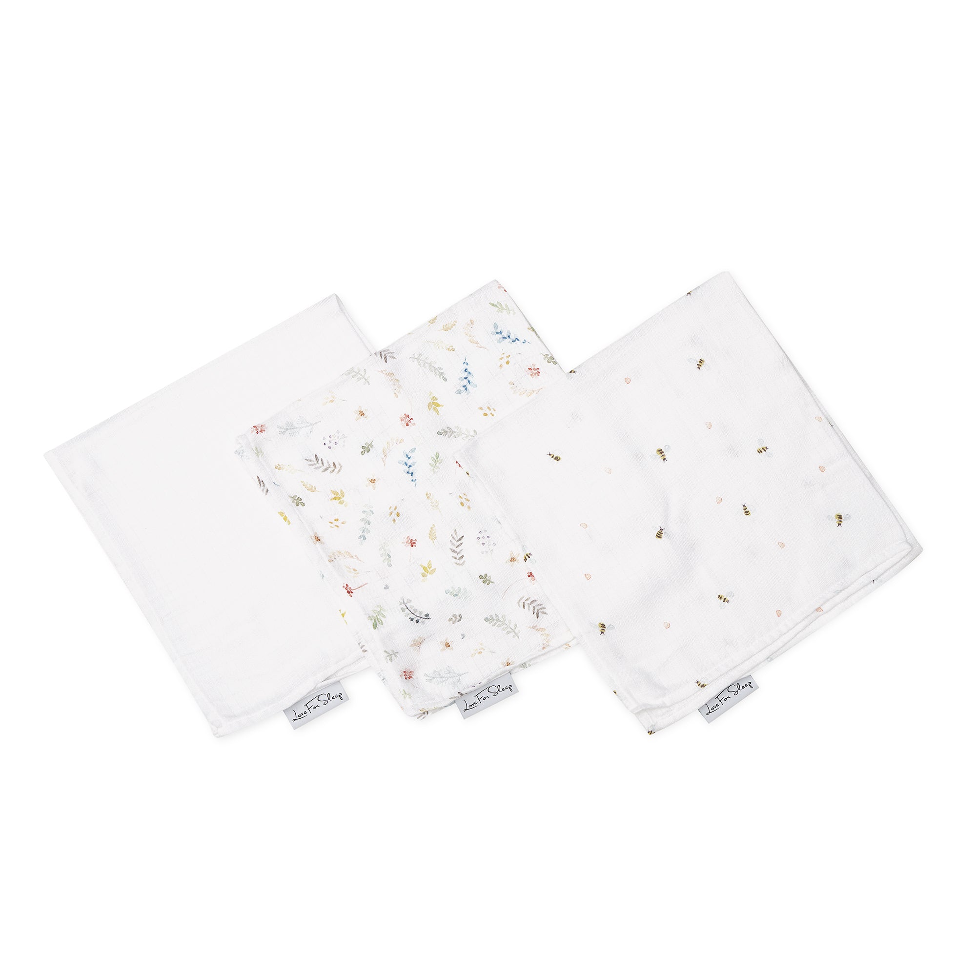 Love For Sleep baby Bamboo Muslin Squares Bees, Meadows & White Bamboo Muslin Squares (3-Pack) – Soft Baby Swaddle Cloths