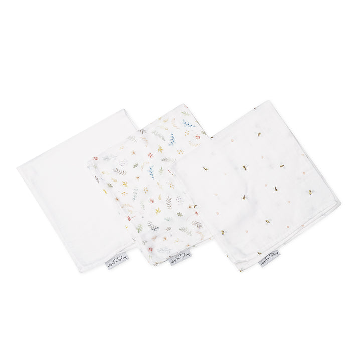 Love For Sleep baby Bamboo Muslin Squares Bees, Meadows & White Bamboo Muslin Squares (3-Pack) – Soft Baby Swaddle Cloths