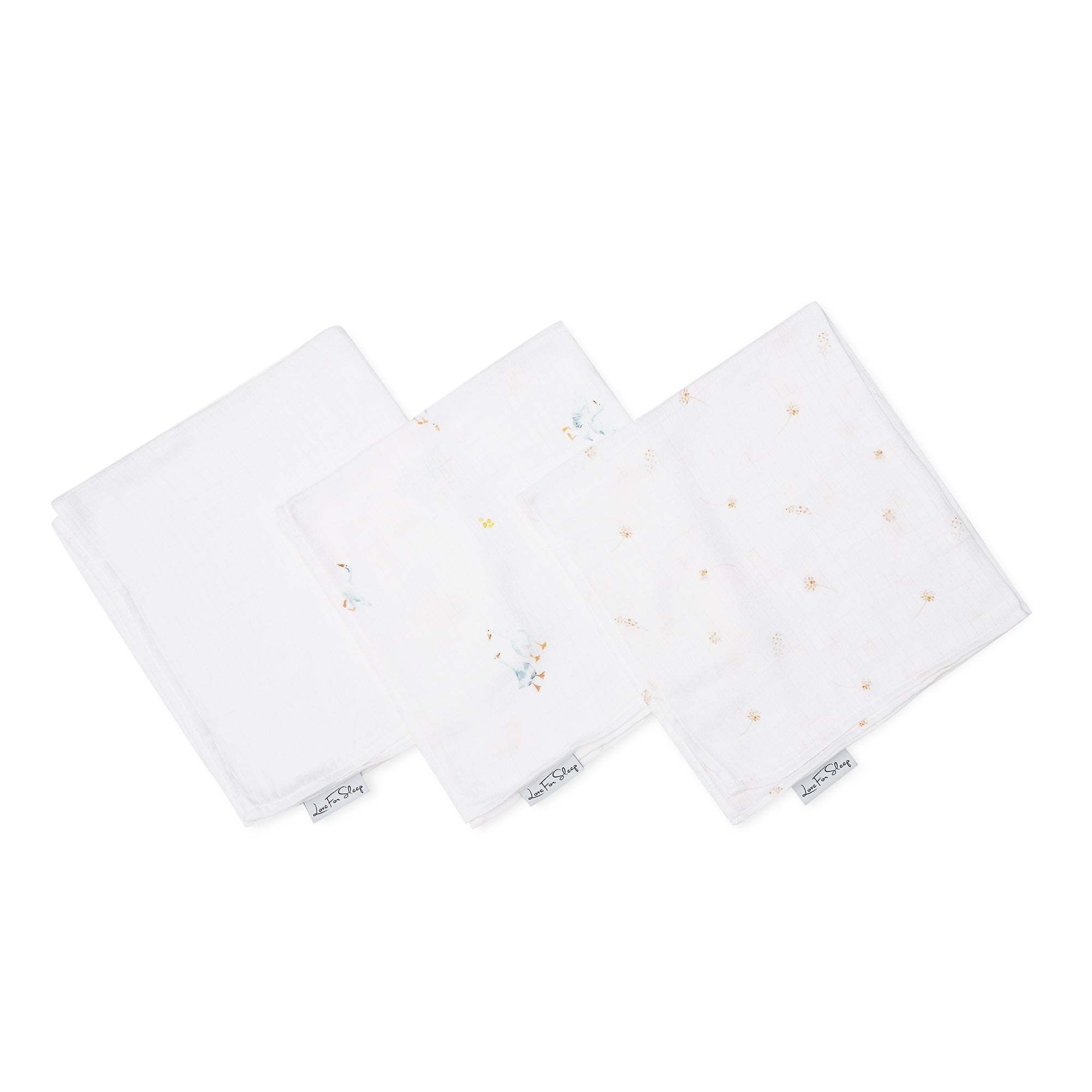 Love For Sleep baby Bamboo Muslin Squares Goose, Dandelions & White Bamboo Muslin Squares (3-Pack) – Soft Baby Swaddle Cloths