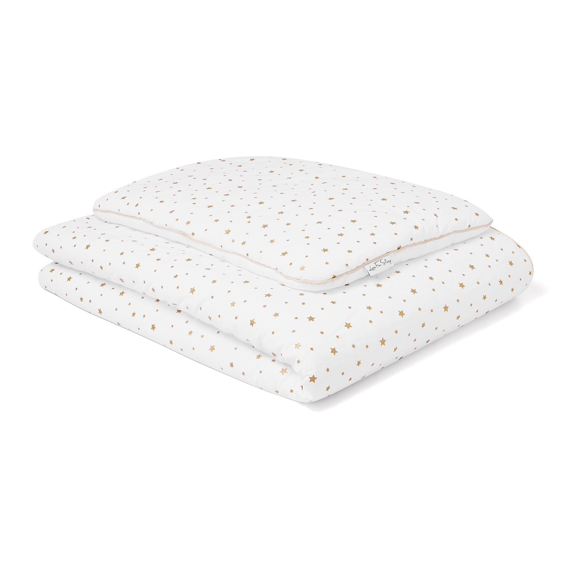 Love For Sleep Parure de lit pour bébé étoiles dorées avec oreiller – Parure de lit pour bébé 100 % coton avec garnissage (étoiles)