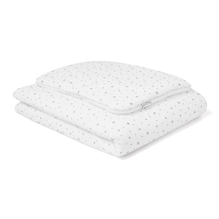 Love For Sleep baby Bedding Set Silver Stars Cot Bedding Set with Pillow – 100% Cotton Baby Bedding with Filling (Stars)