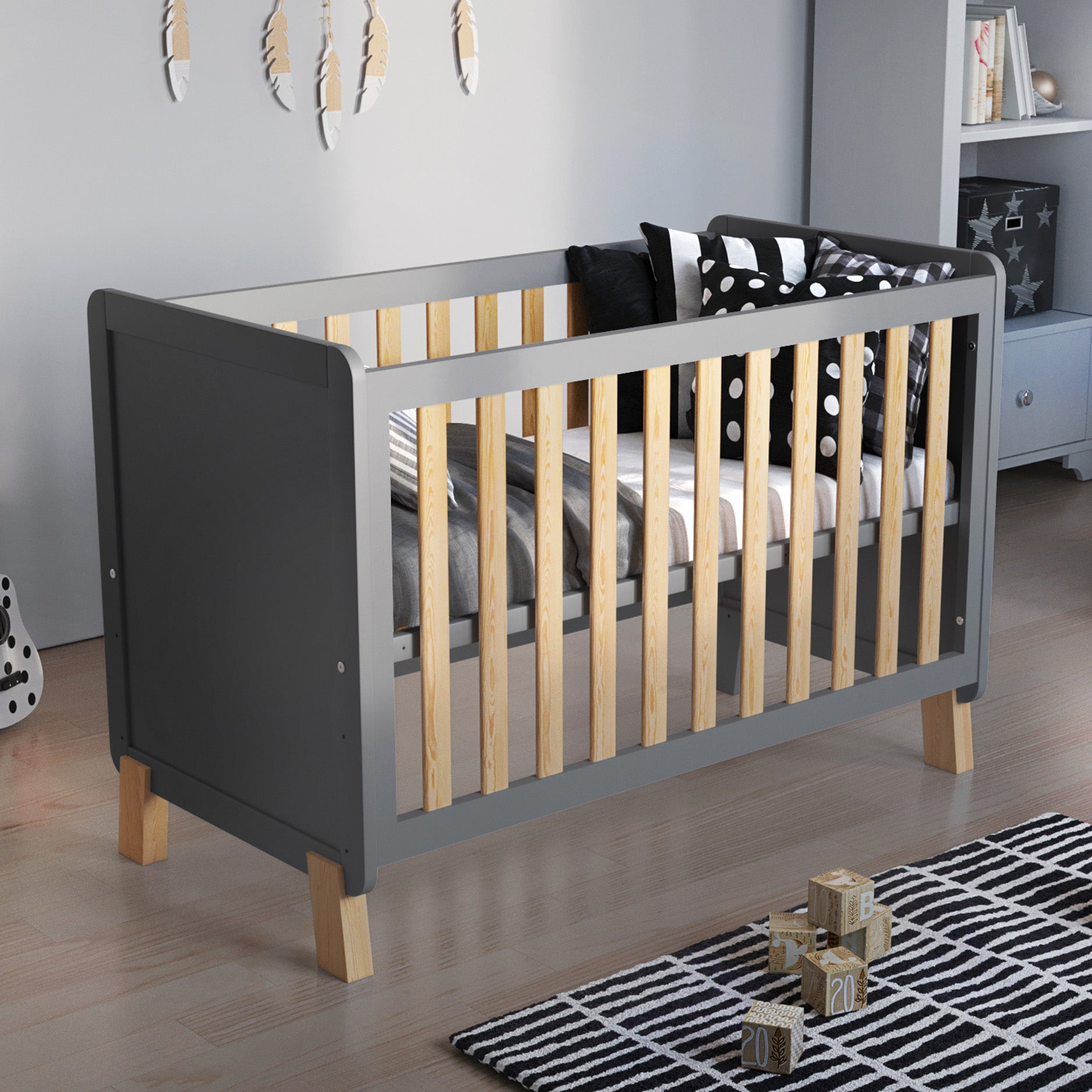 Lit bébé Love For Sleep Lit bébé FRANCIS en pin gris 120x60cm