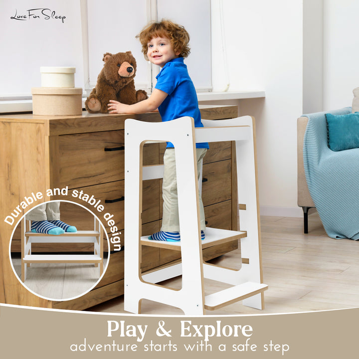 Love For Sleep baby Kitchen Helper Montessori Learning Tower – Adjustable Wooden Kitchen Step Stool for Toddlers | Modern ONE