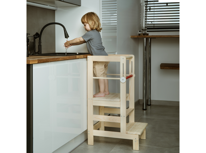 Love For Sleep Baby Kitchen Helper Tour d'apprentissage Montessori en pin naturel – Escabeau de cuisine réglable en bois pour tout-petits | Naturel UN