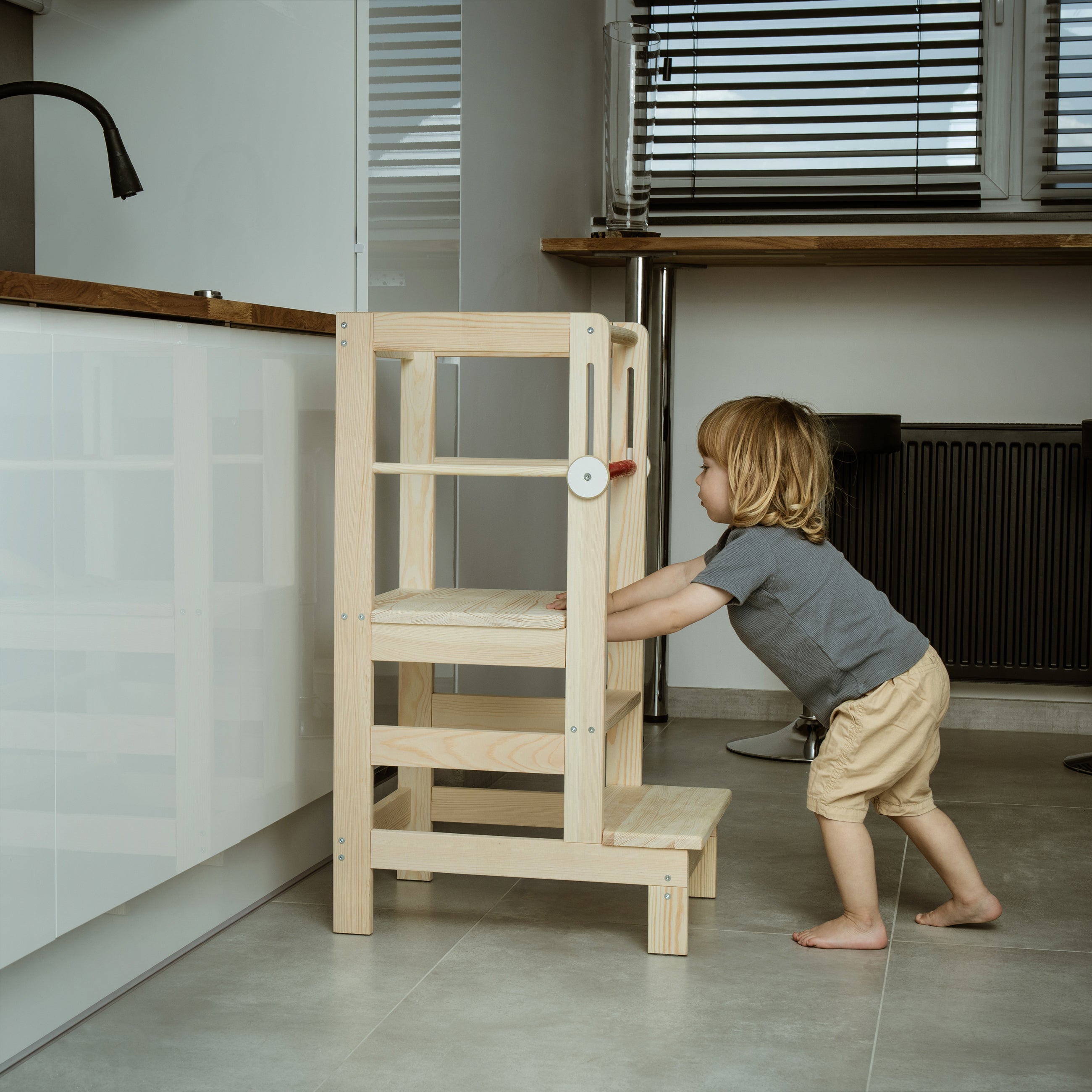 Love For Sleep Baby Kitchen Helper Tour d'apprentissage Montessori – Escabeau de cuisine réglable en bois pour tout-petits | Naturel UN