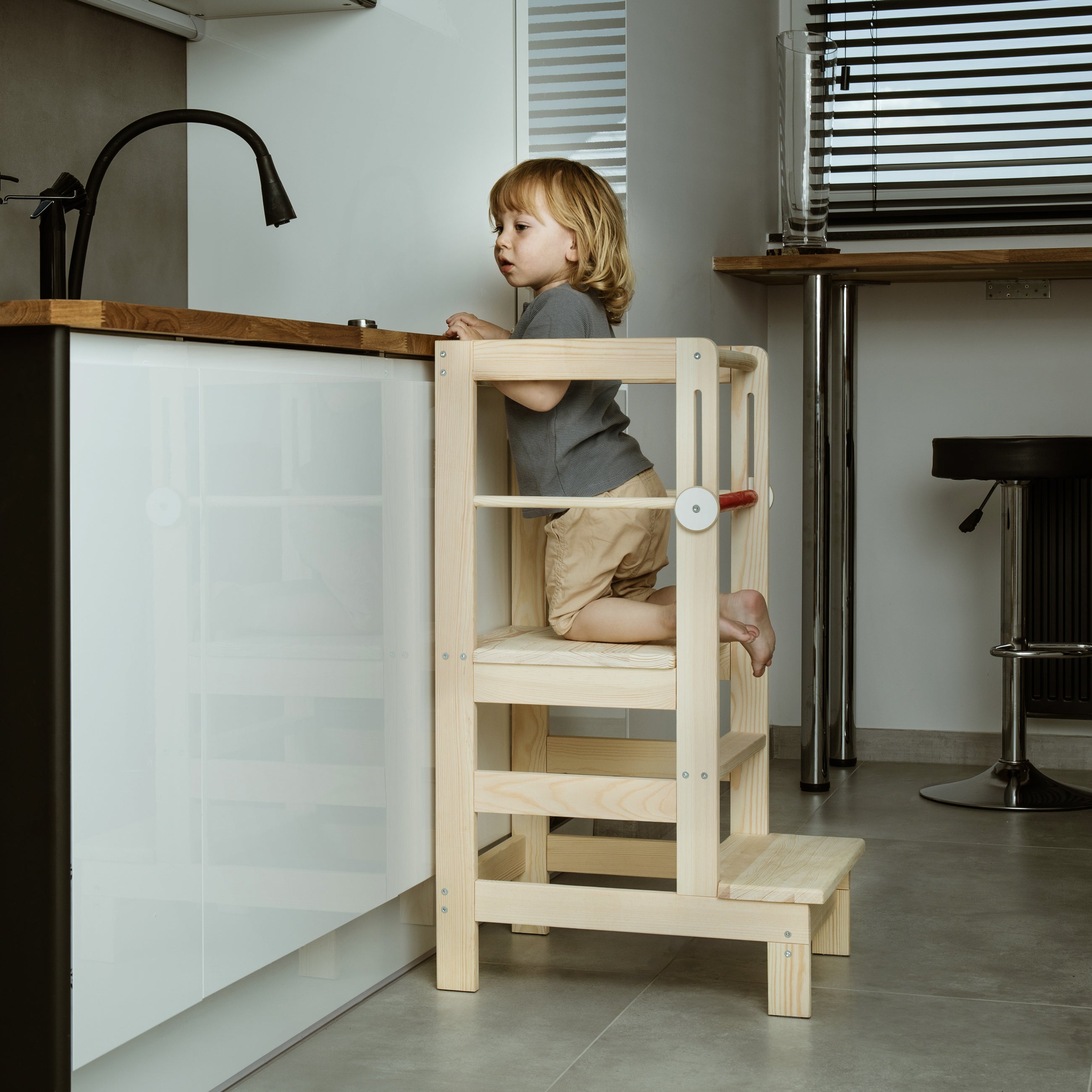 Love For Sleep Baby Kitchen Helper Tour d'apprentissage Montessori – Escabeau de cuisine réglable en bois pour tout-petits | Naturel UN