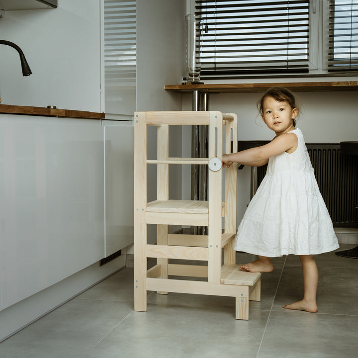 Love For Sleep Baby Kitchen Helper Tour d'apprentissage Montessori – Escabeau de cuisine réglable en bois pour tout-petits | Naturel UN
