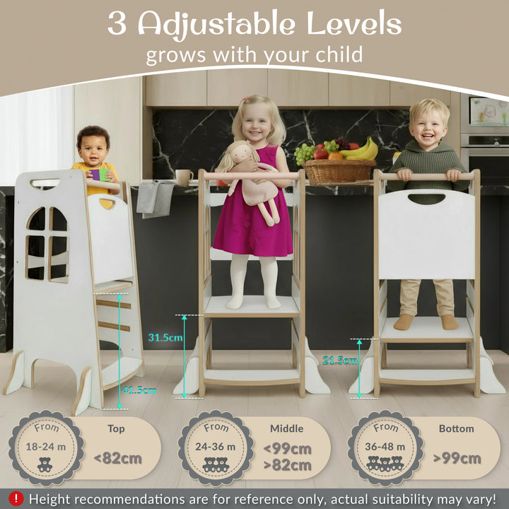 Love For Sleep Baby Kitchen Helper Tour d'apprentissage Montessori – Escabeau de cuisine réglable en bois pour les tout-petits | Conception de maison