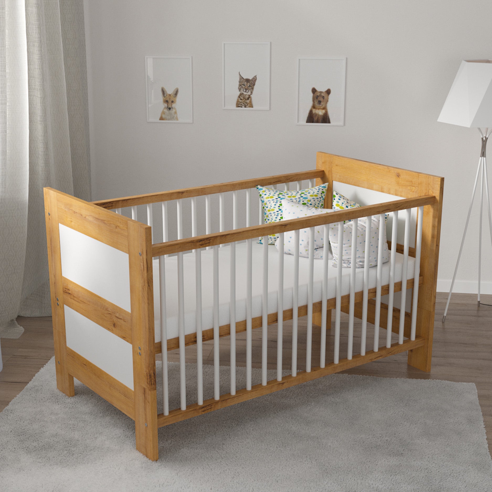 Lit bébé Love For Sleep Sunset Pine Blanc LUCY Lit bébé 140x70cm