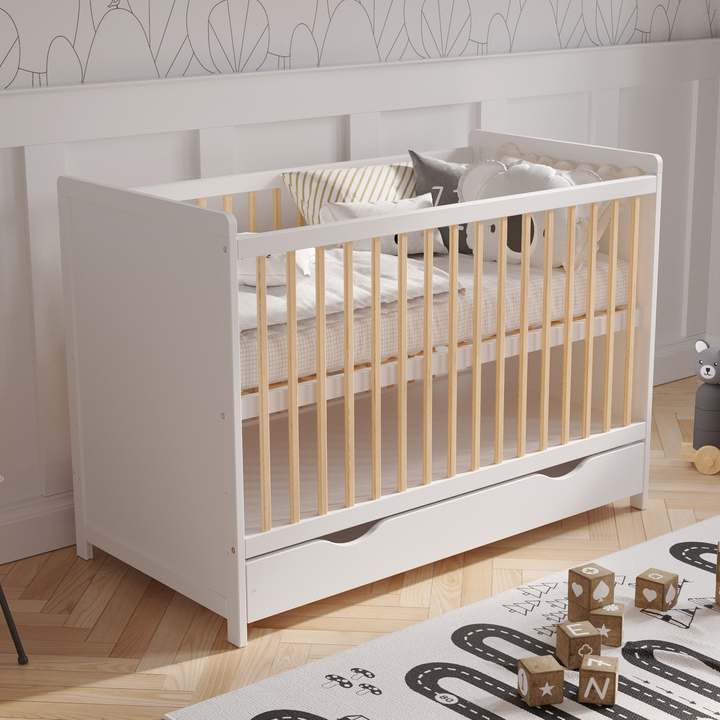 Love For Sleep baby Cot Bed White Pine TOKYO Cot Bed 120x60cm with Drawer